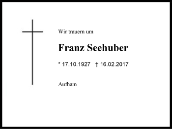 Traueranzeige von Franz Seehuber von Region Berchtesgadener Land