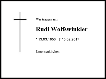 Traueranzeige von Rudi Wolfswinkler von Region Berchtesgadener Land