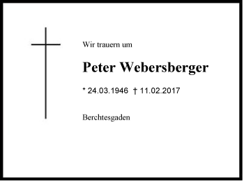 Traueranzeige von Peter Webersberger von Region Berchtesgadener Land