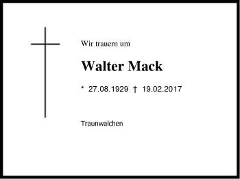 Traueranzeige von Walter Mack von Region Chiemgau