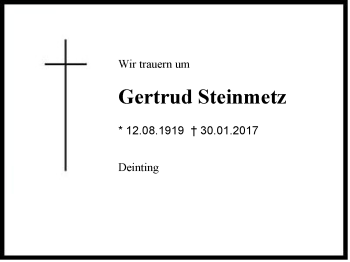 Traueranzeige von Gertrud Steinmetz von Region Chiemgau