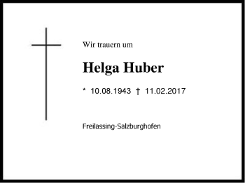 Traueranzeige von Helga  Huber von Region Berchtesgadener Land