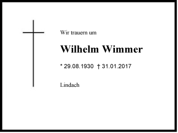 Traueranzeige von Wilhelm Wimmer von Region Chiemgau