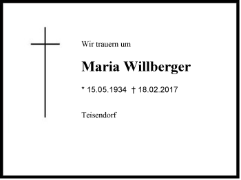 Traueranzeige von Maria Willberger von Region Berchtesgadener Land