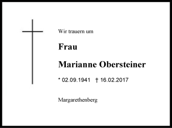 Traueranzeige von Marianne Obersteiner von Region Berchtesgadener Land