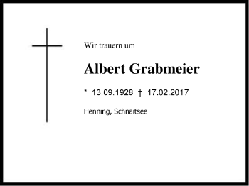 Traueranzeige von Albert Grabmeier von Region Chiemgau