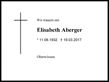 Traueranzeige von Elisabeth Aberger von Region Chiemgau