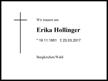 Traueranzeige von Erika Hollinger von Region Berchtesgadener Land