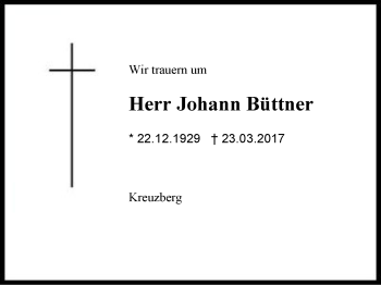 Traueranzeige von Johann Büttner von Region Berchtesgadener Land