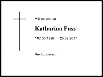 Traueranzeige von Katharina Fuss von Region Chiemgau