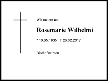 Traueranzeige von Rosemarie Wilhelmi von Region Chiemgau