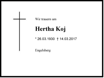 Traueranzeige von Hertha Koj von Region Chiemgau