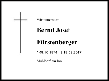 Traueranzeige von Bernd Josef Fürstenberger von Region Berchtesgadener Land