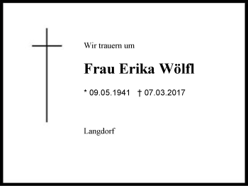 Traueranzeige von Erika Wölfl von Region Berchtesgadener Land