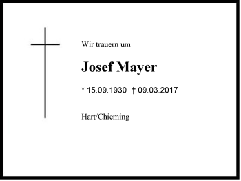 Traueranzeige von Josef Mayer von Region Chiemgau