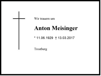 Traueranzeige von Anton Meisinger von Region Chiemgau