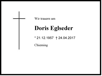 Traueranzeige von Doris Eglseder von Region Chiemgau