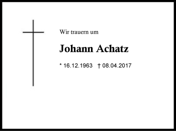 Traueranzeige von Johann Achatz von Region Berchtesgadener Land