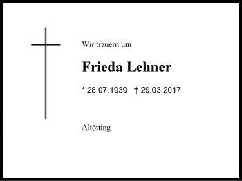 Traueranzeige von Frieda Lehner von Region Berchtesgadener Land