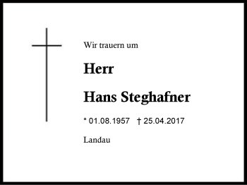 Traueranzeige von Hans Steghafner von Region Berchtesgadener Land