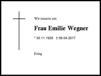 Traueranzeige von Emilie Wegner von Region Berchtesgadener Land