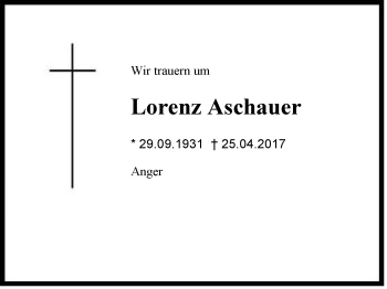 Traueranzeige von Lorenz Aschauer von Region Berchtesgadener Land