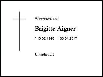 Traueranzeige von Brigitte Aigner von Region Berchtesgadener Land