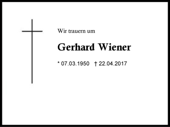 Traueranzeige von Gerhard Wiener von Region Berchtesgadener Land