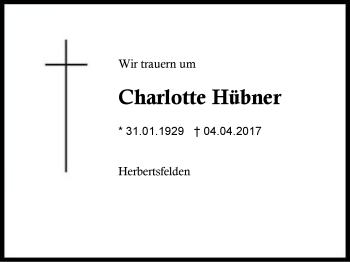 Traueranzeige von Charlotte Hübner von Region Berchtesgadener Land