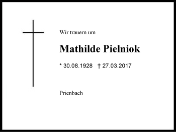 Traueranzeige von Mathilde Pielniok von Region Berchtesgadener Land