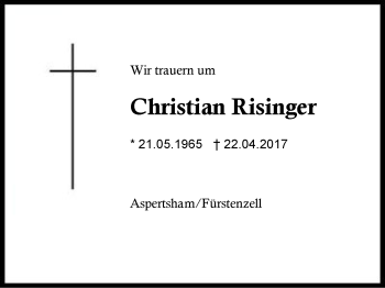 Traueranzeige von Christian Risinger von Region Berchtesgadener Land