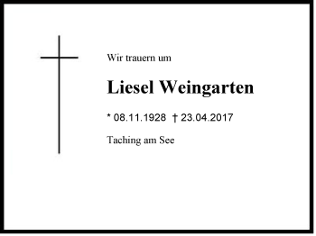 Traueranzeige von Liesel Weingarten von Region Chiemgau