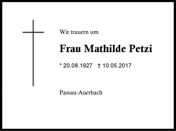 Traueranzeige von Mathilde Petzi von Region Berchtesgadener Land