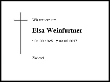 Traueranzeige von Elsa Weinfurtner von Region Berchtesgadener Land