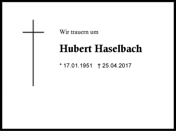 Traueranzeige von Hubert Haselbach von Region Berchtesgadener Land