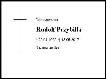 Traueranzeige von Rudolf Przybilla von Region Chiemgau