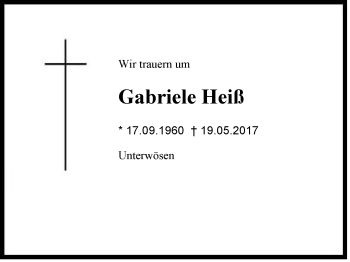 Traueranzeige von Gabriele Heiß von Region Chiemgau