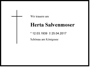 Traueranzeige von Herta  Salvenmoser von Region Berchtesgadener Land