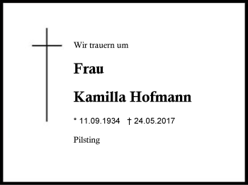 Traueranzeige von Kamilla Hofmann von Region Berchtesgadener Land