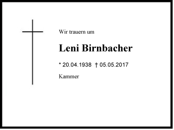 Traueranzeige von Leni Birnbacher von Region Chiemgau