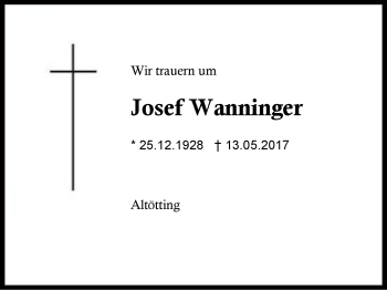 Traueranzeige von Josef Wanninger von Region Berchtesgadener Land