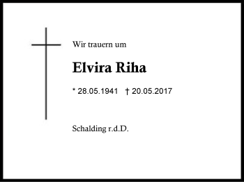 Traueranzeige von Elvira Riha von Region Berchtesgadener Land