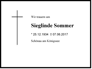 Traueranzeige von Sieglinde Sommer  von Region Berchtesgadener Land