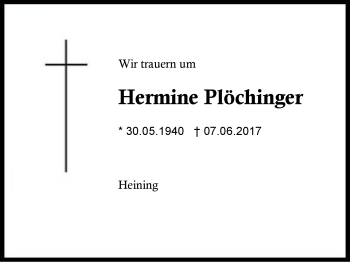 Traueranzeige von Hermine Plöchinger von Region Berchtesgadener Land