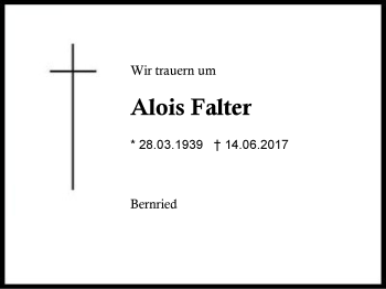 Traueranzeige von Alois Falter von Region Berchtesgadener Land