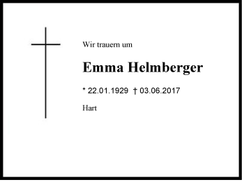 Traueranzeige von Emma Helmberger von Region Chiemgau