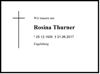 Traueranzeige von Rosina Thurner von Region Chiemgau