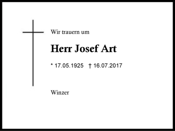 Traueranzeige von Josef Art von Region Berchtesgadener Land