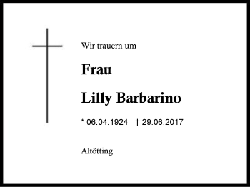 Traueranzeige von Lilly Barbarino von Region Berchtesgadener Land