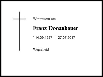 Traueranzeige von Franz Donaubauer von Region Berchtesgadener Land